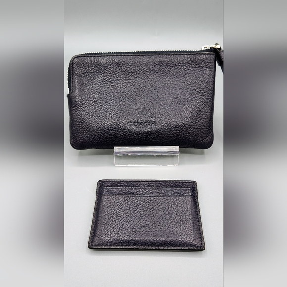 Coach Glitter Star Emoji Smiley Leather Wallet & Wristlet set -Black/pink - Picture 5 of 9